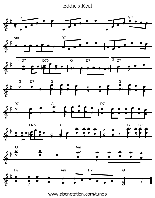 Eddie's Reel - staff notation
