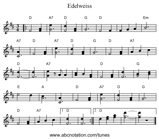 Edelweiss - staff notation