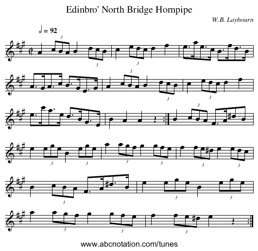 Edinbro' North Bridge Hornpipe - staff notation