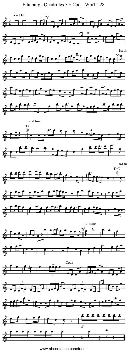 Edinburgh Quadrilles 5 + Coda. WmT.228 - staff notation