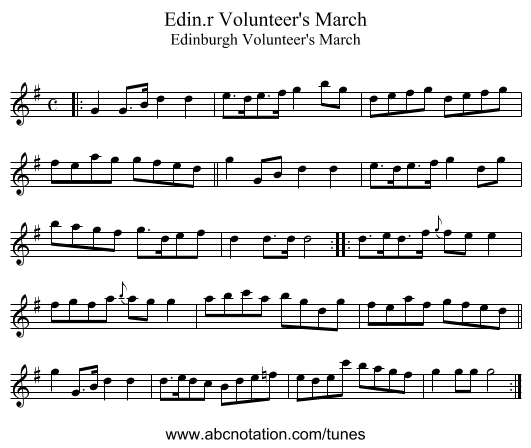 Edin.r Volunteer's March - staff notation