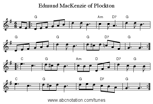 Edmund MacKenzie of Plockton - staff notation