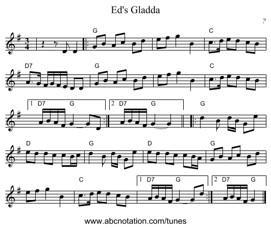 Ed's Gladda - staff notation