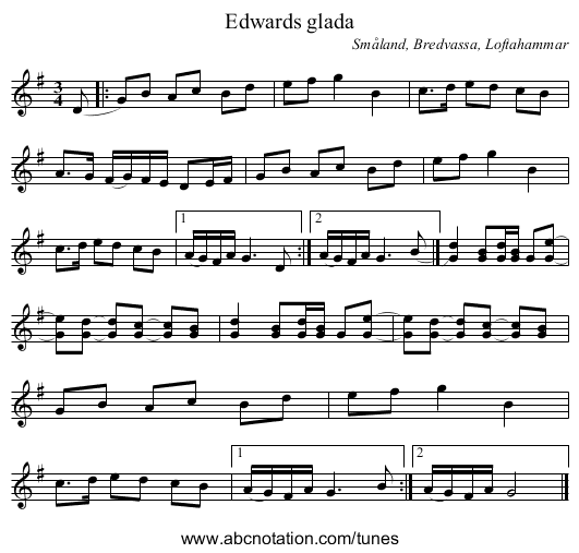 Edwards glada - staff notation