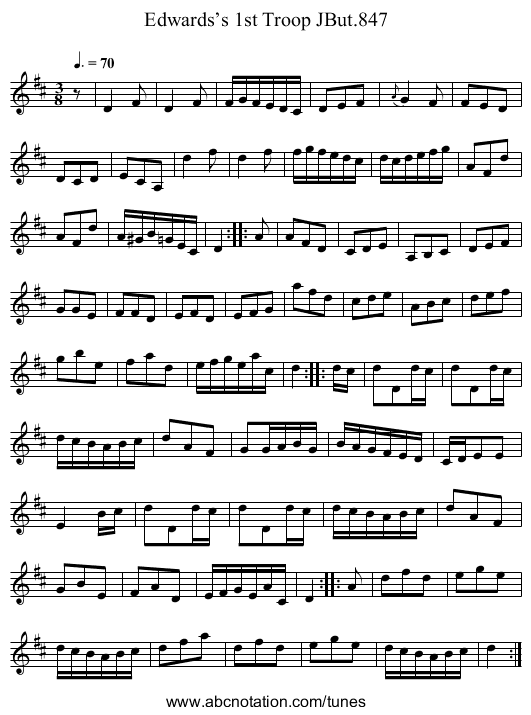 Edwards’s 1st Troop JBut.847 - staff notation