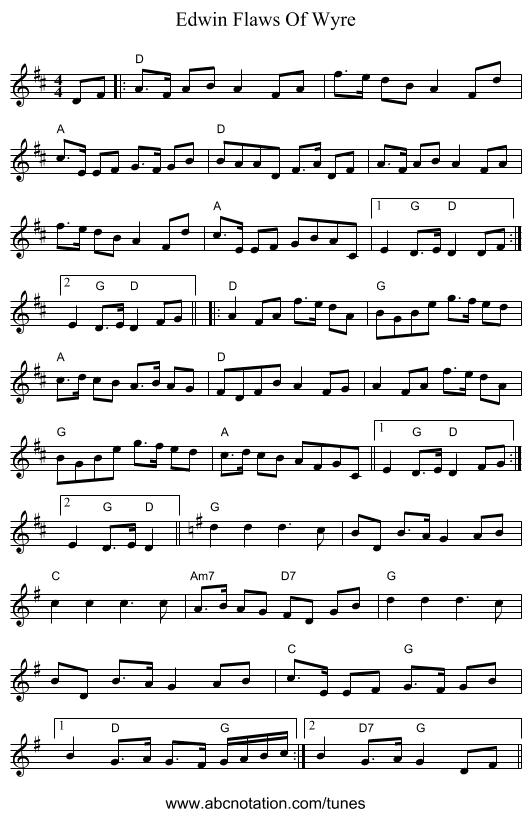 Edwin Flaws Of Wyre - staff notation