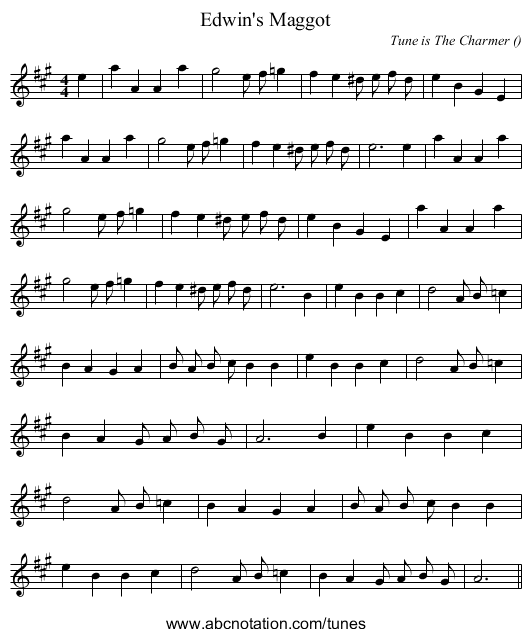 Edwin's Maggot - staff notation