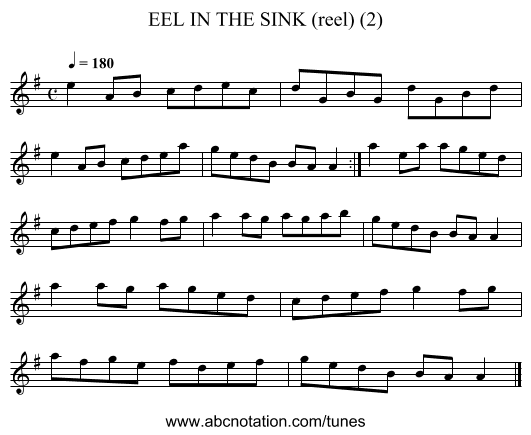 EEL IN THE SINK (reel) (2) - staff notation