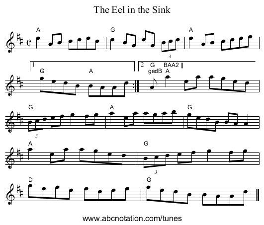 Eel in the Sink, The - staff notation