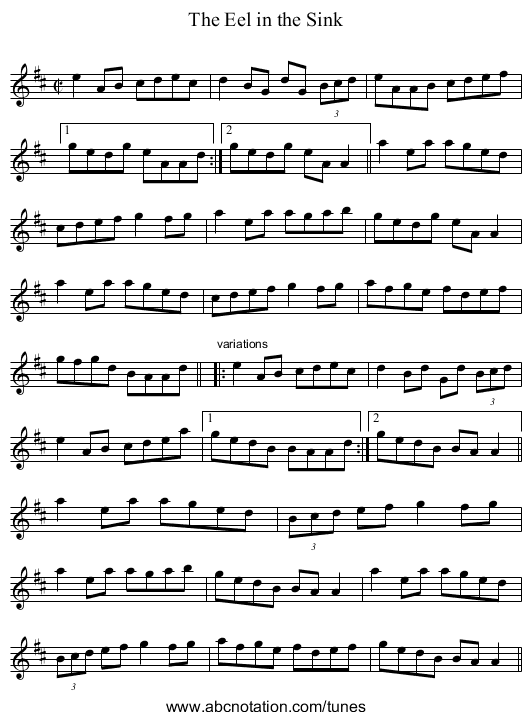 Eel in the Sink, The - staff notation