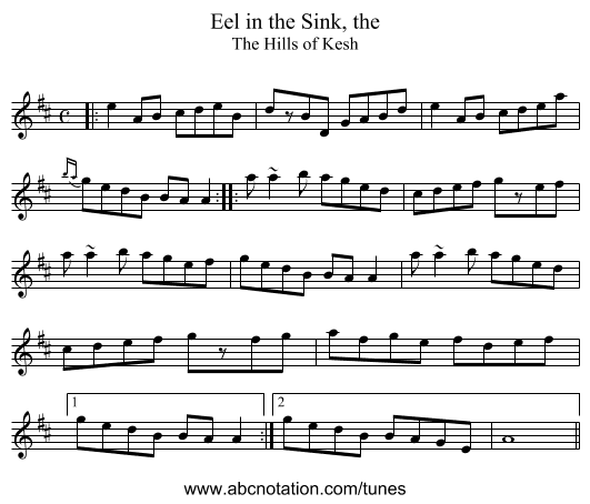 Eel in the Sink, the - staff notation