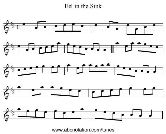 Eel in the Sink - staff notation