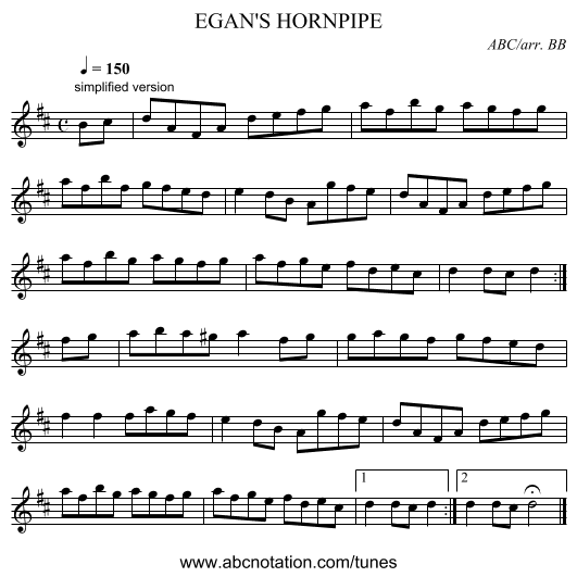 EGAN'S HORNPIPE - staff notation