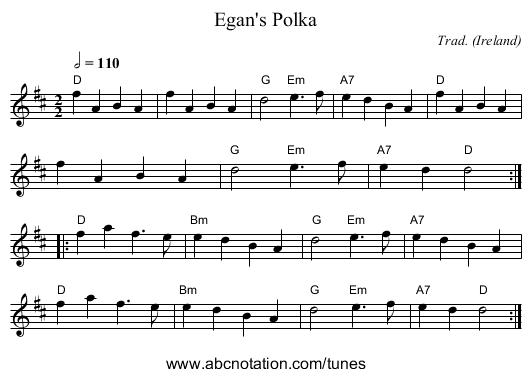 Egan's Polka - staff notation