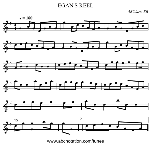 EGAN'S REEL - staff notation