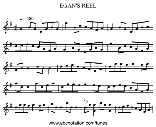 EGAN'S REEL - staff notation