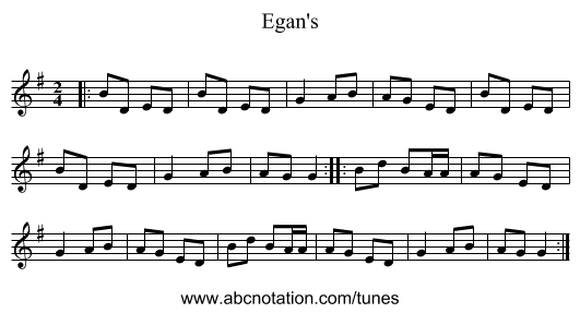 Egan's - staff notation