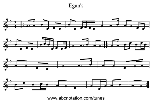 Egan's - staff notation