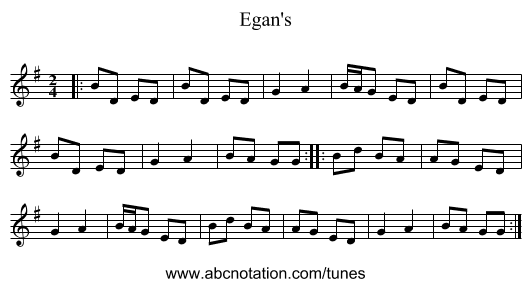 Egan's - staff notation