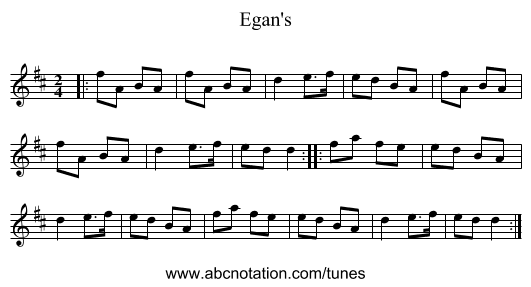 Egan's - staff notation