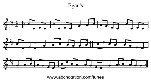 Egan's - staff notation