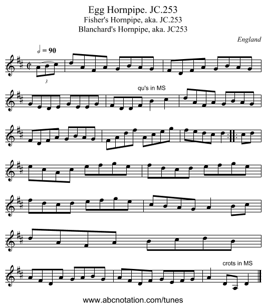 Egg Hornpipe. JC.253 - staff notation