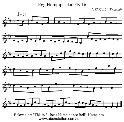 Egg Hornpipe,aka. FK.16 - staff notation