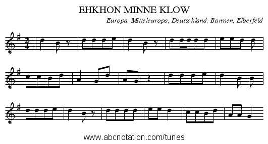 EHKHON MINNE KLOW - staff notation