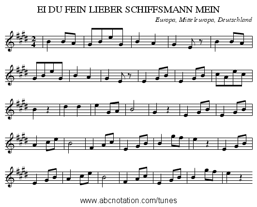 EI DU FEIN LIEBER SCHIFFSMANN MEIN - staff notation