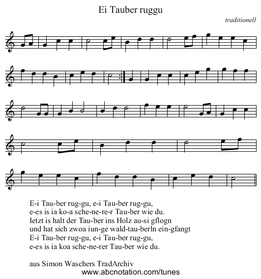 Ei Tauber ruggu - staff notation