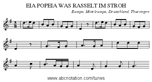 EIA POPEIA WAS RASSELT IM STROH - staff notation