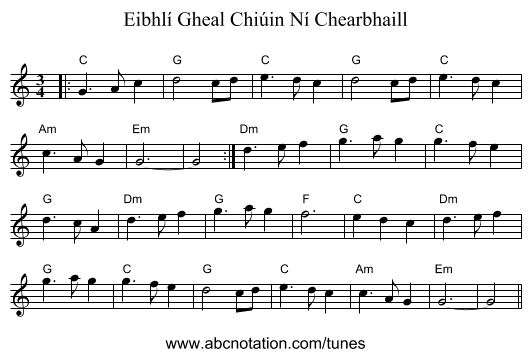 Eibhlí Gheal Chiúin Ní Chearbhaill - staff notation