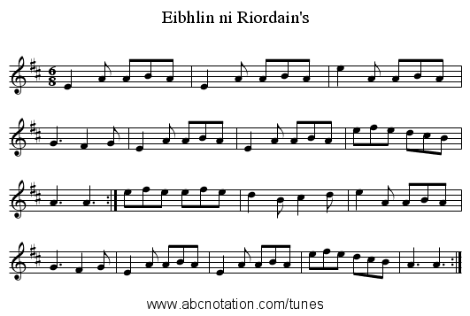 Eibhlin ni Riordain's - staff notation
