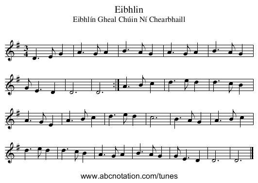 Eibhlin - staff notation