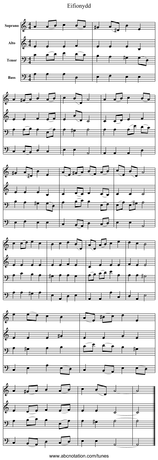 Eifionydd - staff notation