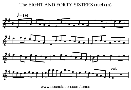 EIGHT AND FORTY SISTERS (reel) (a), The - staff notation