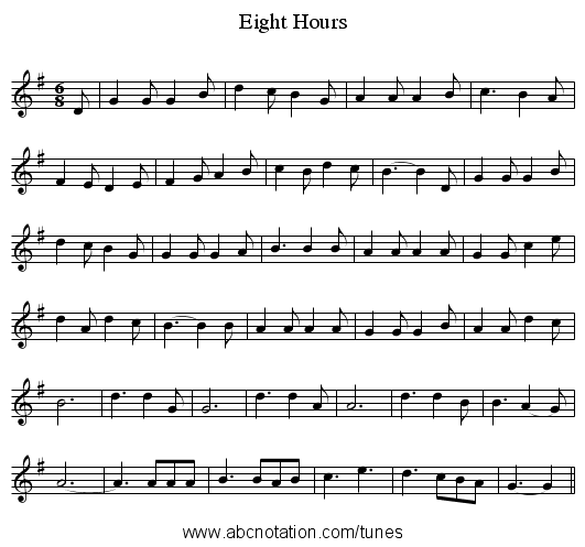 Eight Hours - staff notation