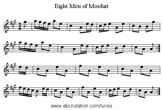 Eight Men of Moidart - staff notation