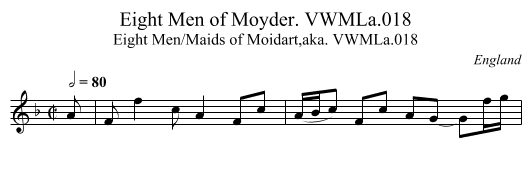 Eight Men of Moyder. VWMLa.018 - staff notation