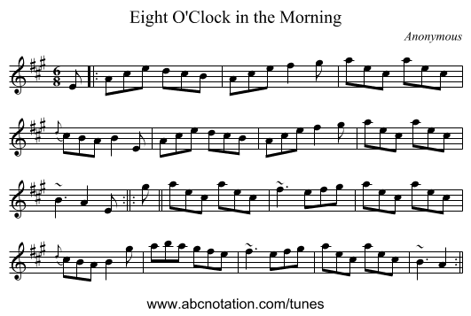Eight O'Clock in the Morning - staff notation