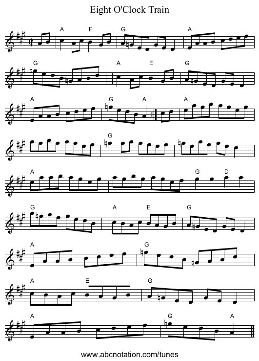 Eight O'Clock Train - staff notation