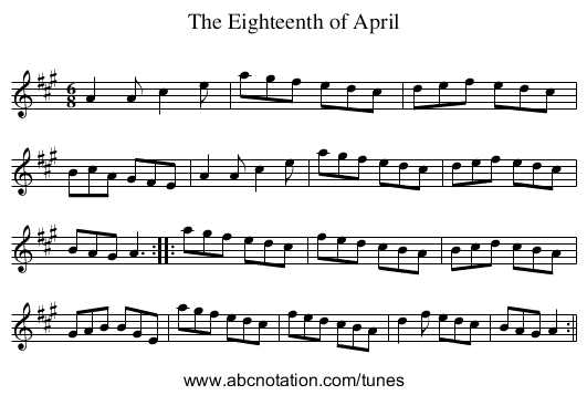 Eighteenth of April, The - staff notation