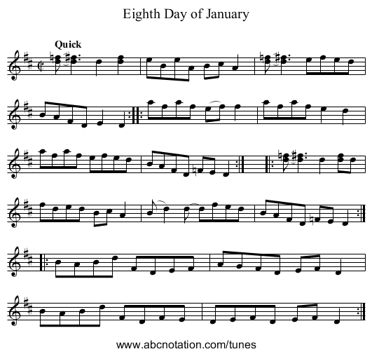 Eighth Day of January - staff notation