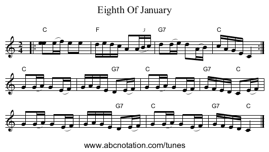 Eighth Of January - staff notation