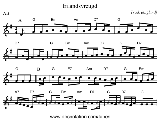 Eilandsvreugd - staff notation