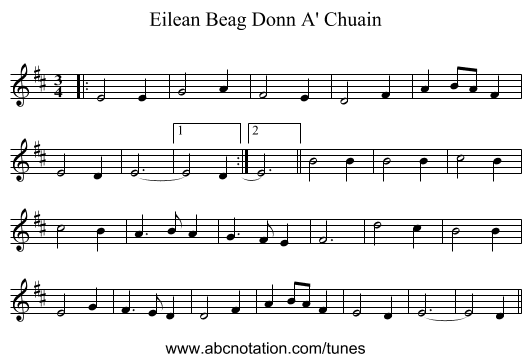 Eilean Beag Donn A' Chuain - staff notation