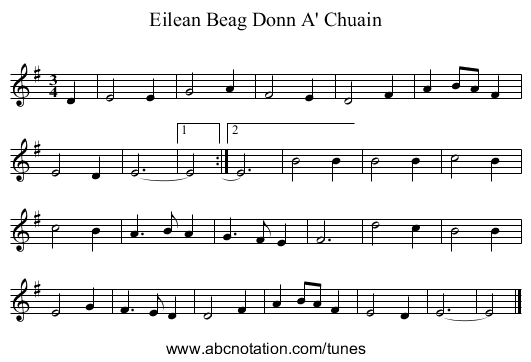 Eilean Beag Donn A' Chuain - staff notation