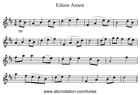 Eileen Aroon - staff notation