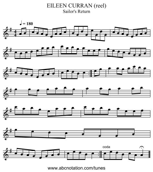 EILEEN CURRAN (reel) - staff notation