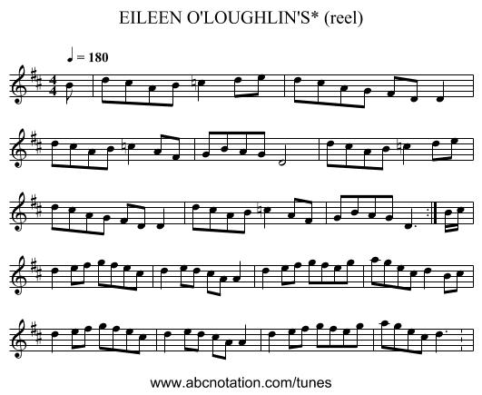 EILEEN O'LOUGHLIN'S* (reel) - staff notation